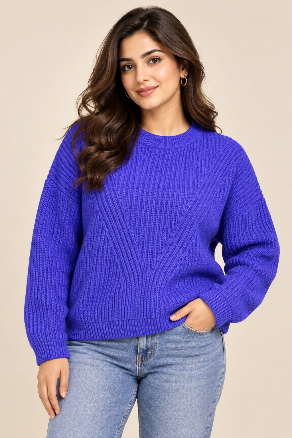  Esmara Women’s Purple Chunky Knit Sweater in UK Size L. Stylish crew neck jumper with textured knit detailing, long sleeves and a cosy relaxed fit.