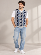 ESQUIRE Men Argyle Knitted Sleeveless Sweater Vest