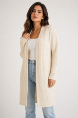 ETOILE DORIENT Cream Cable Knit Longline Cardigan