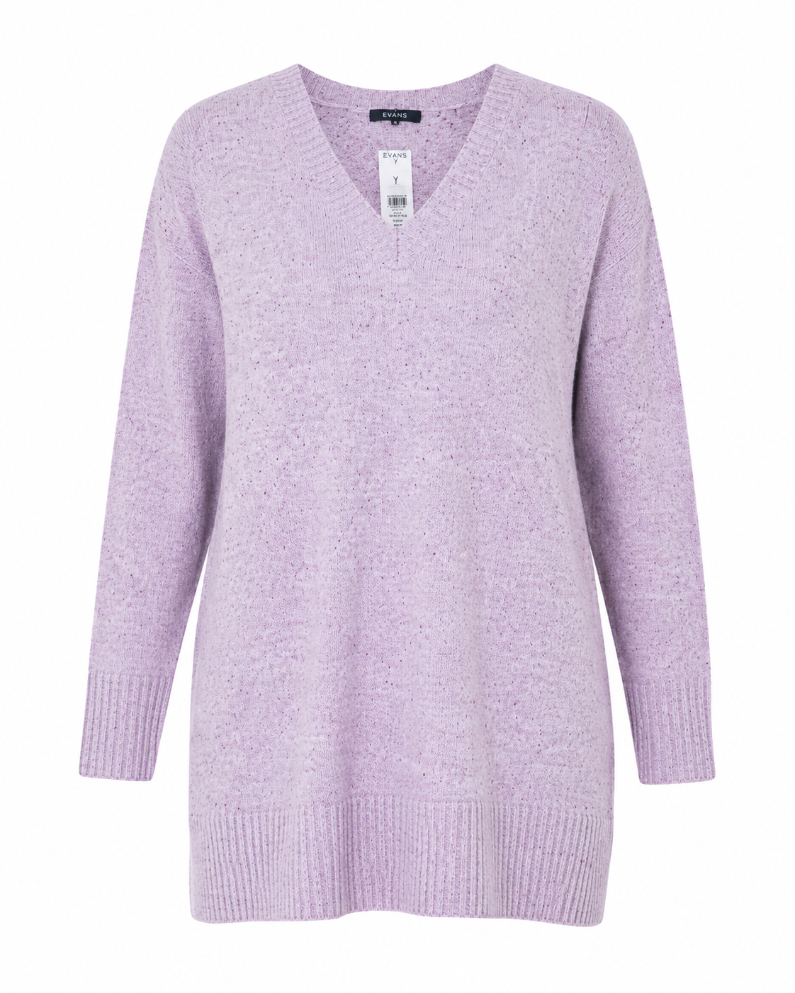  Evans Lilac V-Neck Knit Sweater in UK 20-25. Soft, stylish and versatile women’s jumper with ribbed details, perfect for everyday wear.