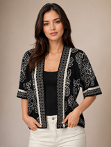 Eyida Women’s Black & White Floral Knit Cardigan