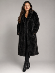  F&F black faux fur long coat in UK size M. Soft, stylish and warm teddy-style winter coat with an elegant classic design.