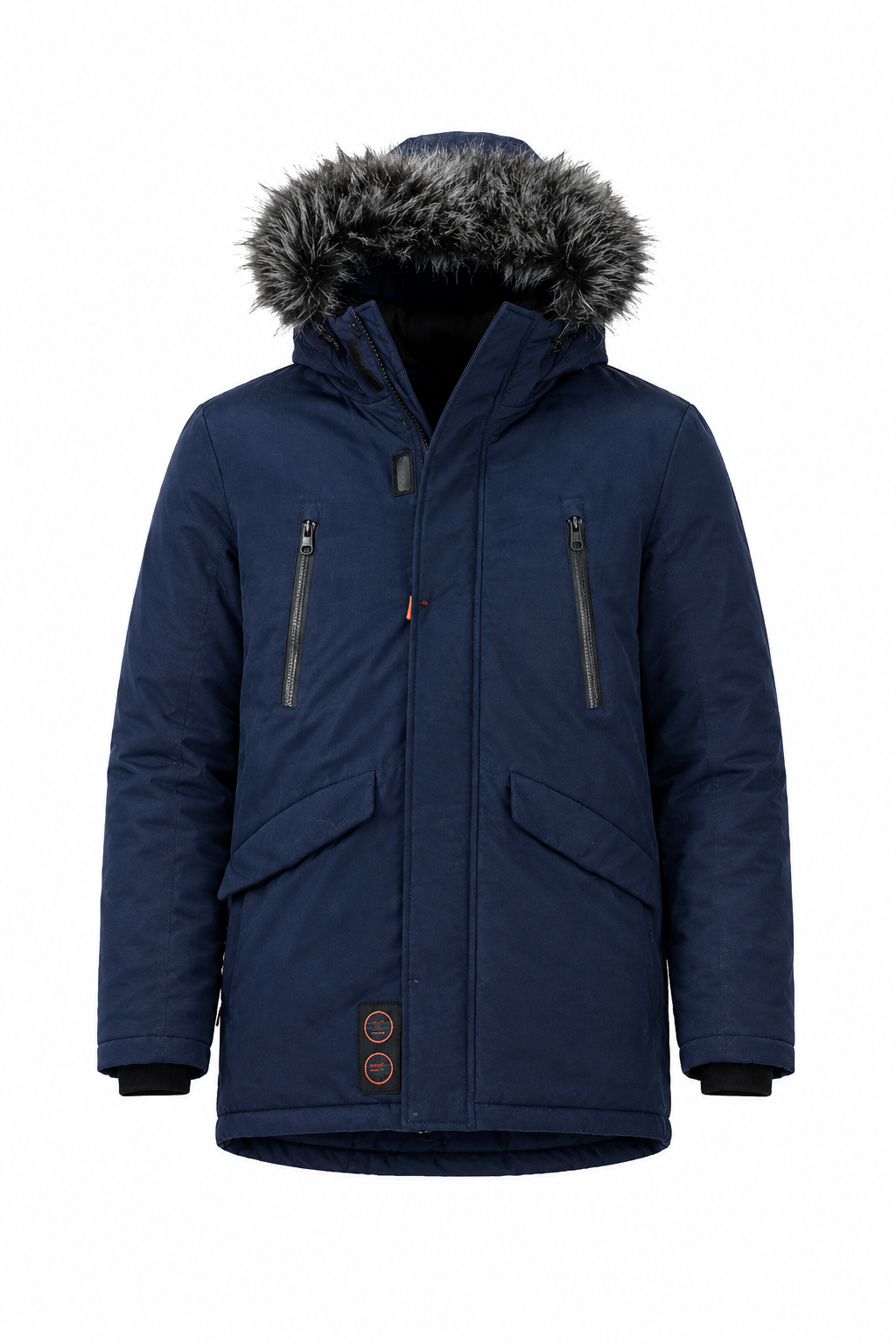  F&F Boys Navy Blue Fur Trim Hooded Winter Parka Coat in UK 13-14 Years. Warm padded winter jacket with practical pockets, stylish design and cozy hood.