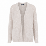 F&F cream knit cardigan in UK size 14, featuring a soft textured finish, subtle sparkle, long sleeves and practical front pockets. Perfect for cosy everyday layering.