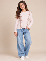 F&F Girls Blush Pink Ruffle Detail Knitted Jumper