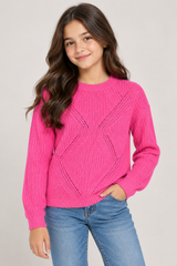 F&F Girls Bright Pink Textured Knit Jumper