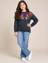 F&F Girls Charcoal Grey Multicolour Sequin Embellished Knitted Jumper