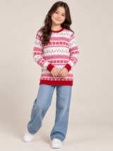 F&F Girls Christmas Fair Isle Reindeer Print Jumper