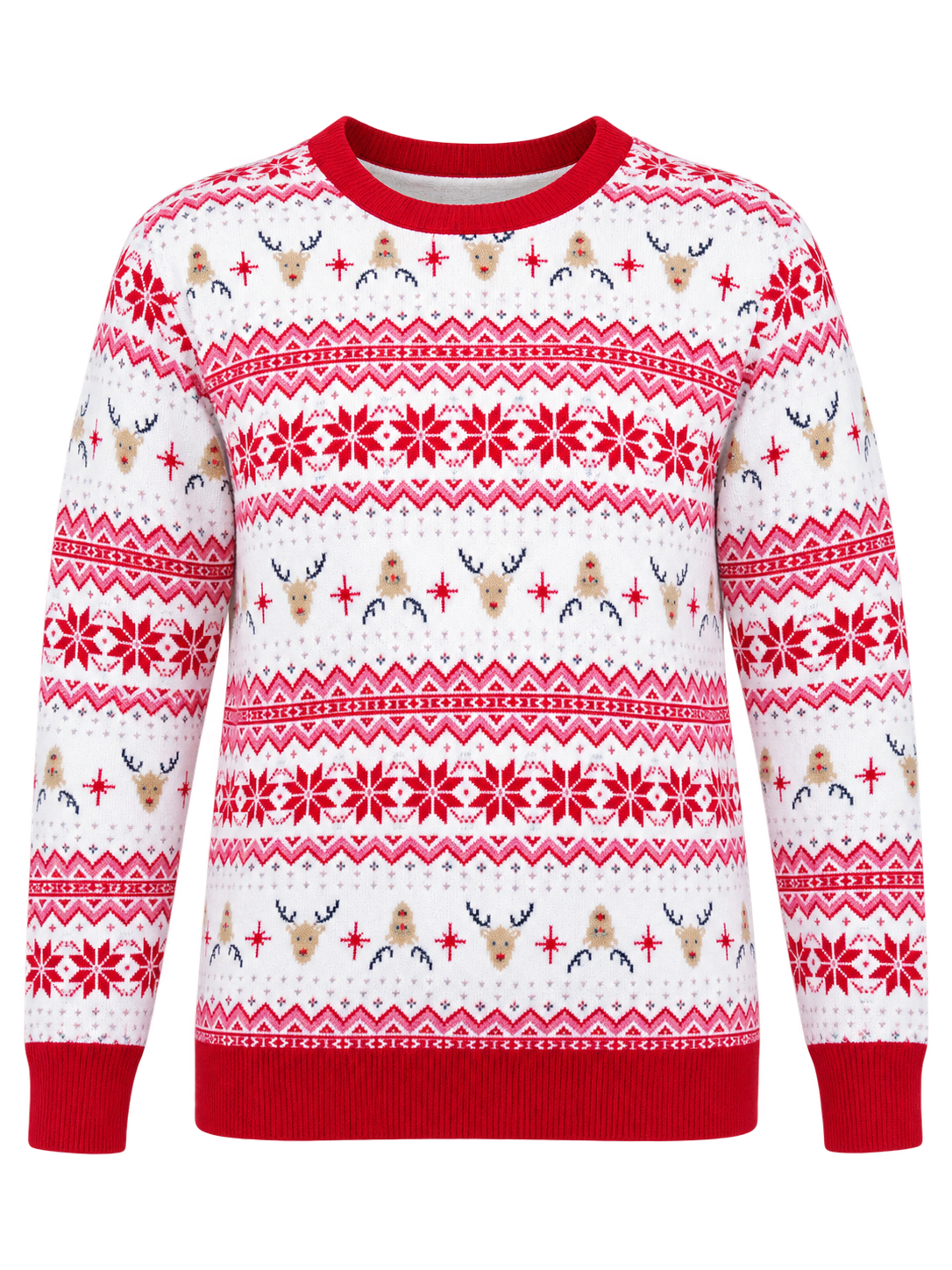 F&F Girls Christmas Fair Isle Jumper in Red & White, UK 9–10 Years. Cute reindeer and snowflake winter sweater for festive and casual wear.
