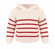 F&F Girls Cream & Red Striped Knitted Hooded Jumper in UK 3–4 Years. Cozy knit, stylish stripes, hooded design and perfect for everyday winter wear.