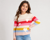 F&F Girls Multicolour Heart Stripe Knitted Sweater