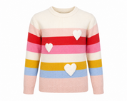  F&F Girls Multicolour Heart Stripe Knitted Sweater in UK Size 6. Soft knit, colourful stripes and cute heart details make it perfect for everyday wear.