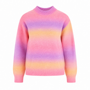  F&F Girls Pastel Ombré Knit Sweater in UK size 11–12 years. Pink, lavender and pastel yellow gradient design with long sleeves and cozy knit finish.