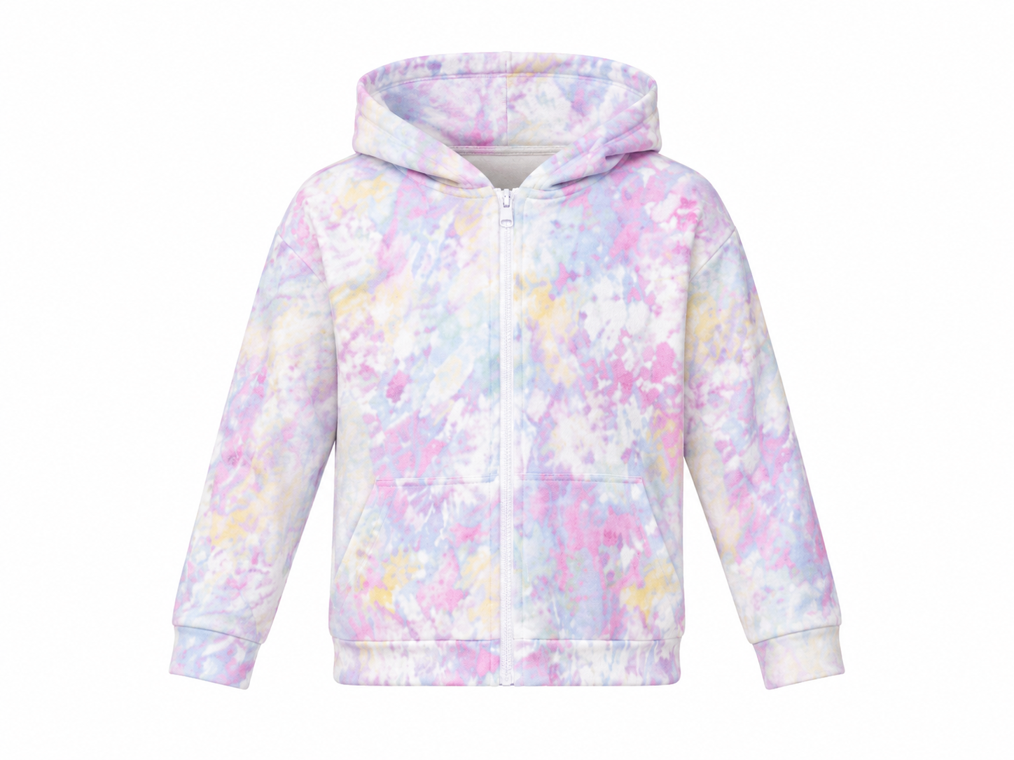 F&F Girls Pastel Tie Dye Hooded Zip-Up Jacket in UK Size 8–9 Years. Colourful design, practical hood and full zip fastening, perfect for everyday wear.