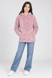 F&F Pink Velour Hoodie in UK Size S. Soft textured pullover with hood, drawstrings and kangaroo pocket, perfect for casual everyday wear.