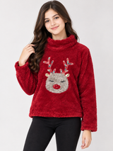 F&F Girls Red Reindeer Christmas Fleece Jumper