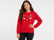 F&F Girls Red Reindeer Christmas Sweatshirt in UK 13-14 years. Cute festive design with sequin antlers, long sleeves and comfortable crew neck.