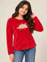 F&F Girls Red Santa Bear Fleece Top