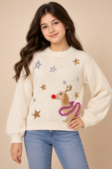 F&F Girls Reindeer & Sequin Star Christmas Jumper