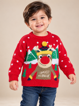 F&F Kids Red Christmas Reindeer Knitted Jumper