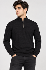 F&F Men Black Half-Zip Textured Jumper