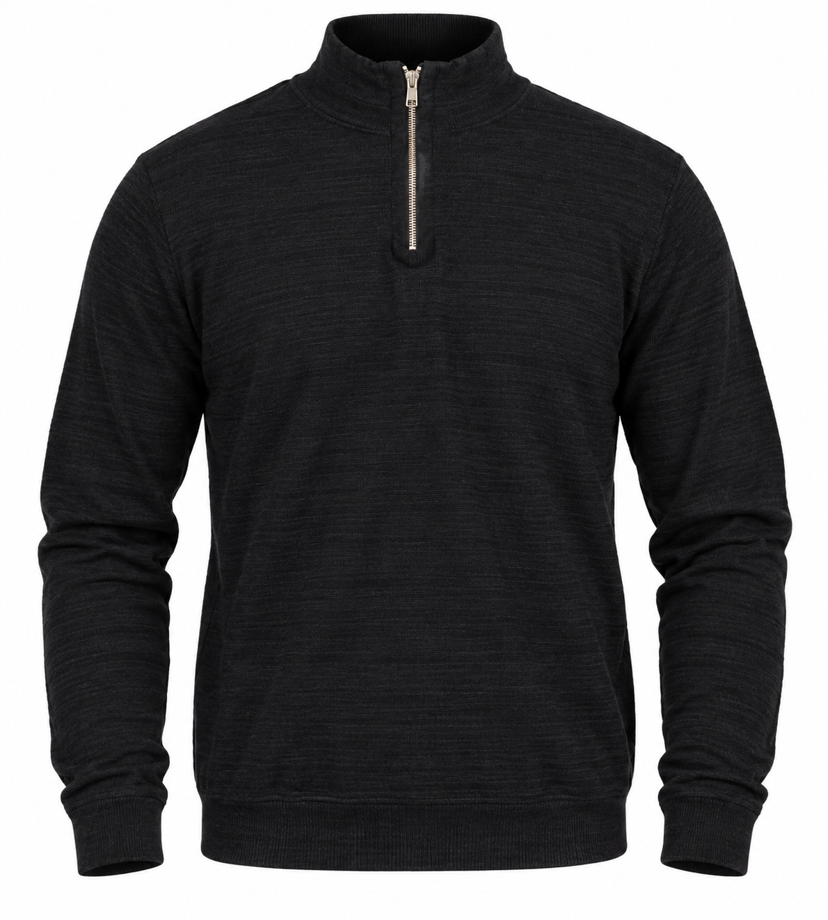  F&F Men’s Black Half-Zip Textured Jumper in UK Size XL. A stylish long-sleeve high-neck pullover ideal for casual and everyday wear.