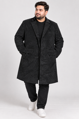 F&F Men Black Textured Long Overcoat