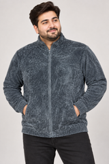 F&F Men Charcoal Grey Textured Full Zip Fleece Jacket