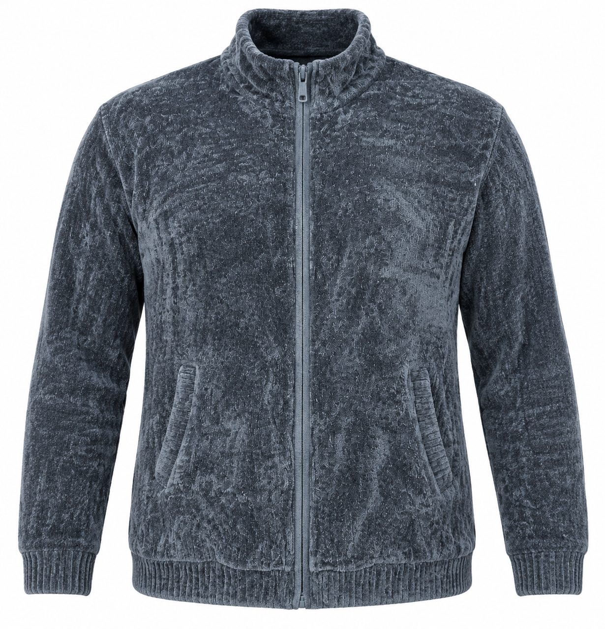 F&F Men’s Charcoal Grey Textured Full Zip Fleece Jacket in UK Size 3XL. Soft, warm and comfortable with front pockets and a high collar.