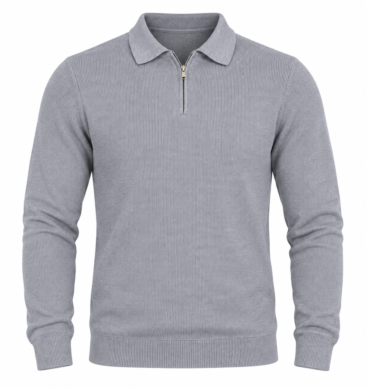  F&F Men’s Grey Half-Zip Collared Knit Jumper in UK Size M. A versatile long-sleeve smart-casual pullover ideal for everyday wear and layering.