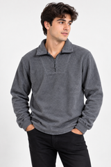 F&F Men Grey Quarter-Zip Fleece Pullover