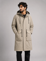 F&F Mens Beige Hooded Parka Coat