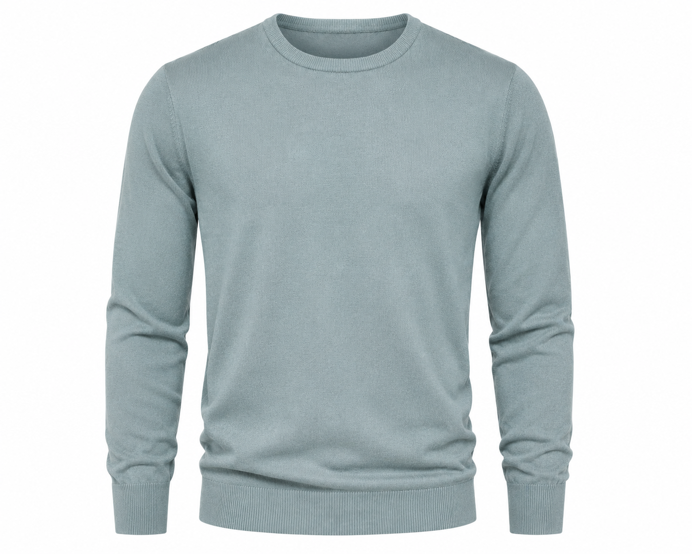  F&F men’s sage green crew neck jumper in UK size L. Stylish long-sleeve knit sweater with ribbed details, perfect for casual and smart-casual outfits.