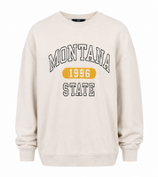   F&F Montana State 1996 cream sweatshirt in UK Size 12. Stylish varsity graphic, crew neck and long sleeves make it ideal for casual everyday wear.