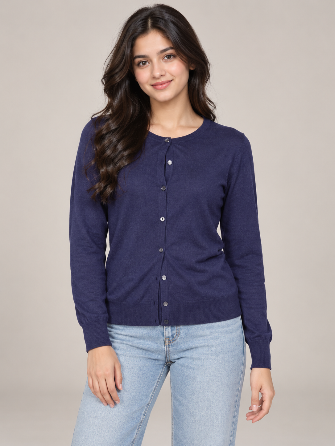  this F&F navy blue button-front cardigan in UK size M. A soft, stylish lightweight knit perfect for casual layering, workwear, and everyday outfits.
