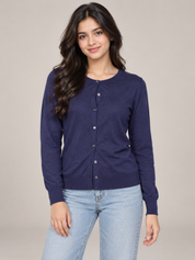  this F&F navy blue button-front cardigan in UK size M. A soft, stylish lightweight knit perfect for casual layering, workwear, and everyday outfits.