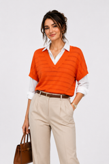 F&F Orange Striped V-Neck Knit Top