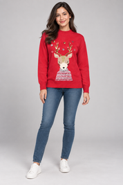   F&F red Christmas reindeer sequin knit jumper in UK size M. A cosy festive women’s jumper with sparkling seasonal details.