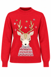   F&F red Christmas reindeer sequin knit jumper in UK size M. A cosy festive women’s jumper with sparkling seasonal details.