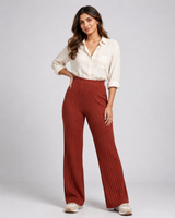 F&F Rust Ribbed Wide Leg Trousers for Women