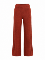  F&F rust ribbed wide-leg trousers in UK size 16. Stylish, comfortable women's trousers with a relaxed fit, elasticated waist and versatile design.