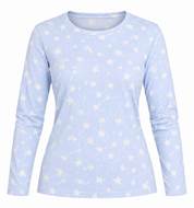  F&F Women's Baby Blue Star Print Ribbed Long Sleeve Top in UK Size 16/18. Soft, comfortable and stylish casual wear at an affordable price.