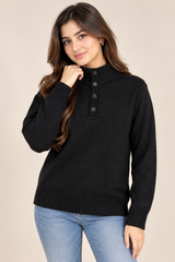 F&F Women Black High Neck Button Knit Jumper