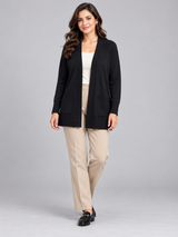 F&F Women Black Open Front Knit Cardigan with Pockets