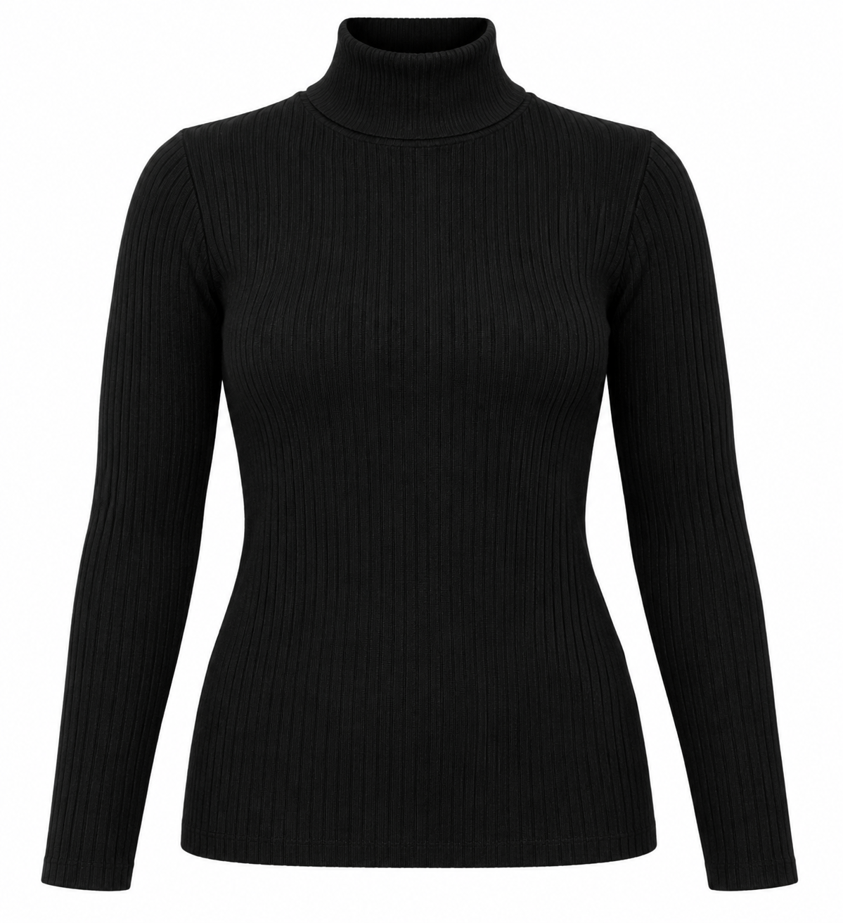 F&F Women’s Black Ribbed Turtleneck Jumper in UK Size M. A stylish long-sleeve wardrobe essential from UK Customer Returns Pakistan.