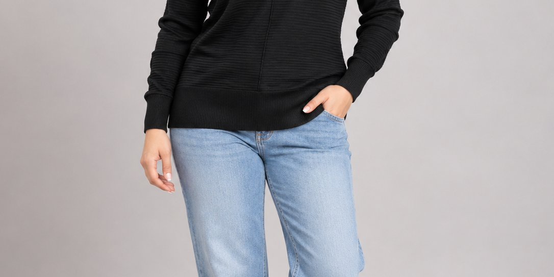 F&F women's black ribbed V-neck jumper in UK size 8. Long sleeves, stylish ribbed texture, 21" chest and 25" length. Shop UK Customer Returns.
