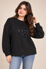 F&F Women Black Sequin Star Sweatshirt