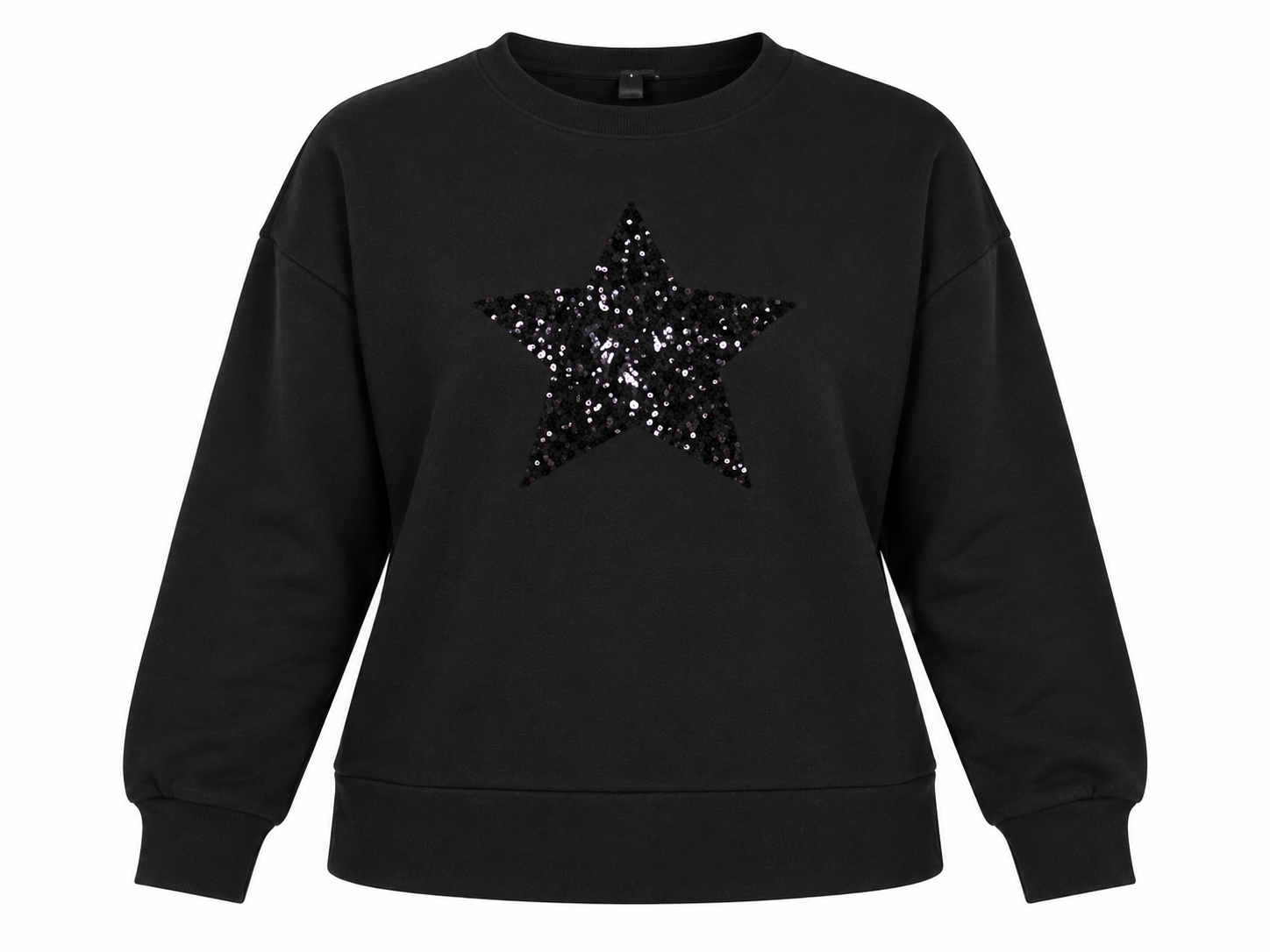 F&F women’s black sequin star sweatshirt in UK Size L. Stylish crew neck, relaxed fit and sparkling star detail for effortless casual wear.