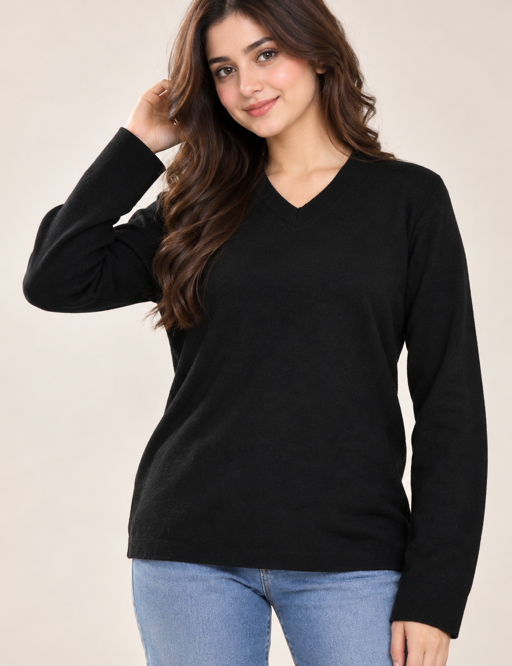 F&F Women’s Black V-Neck Knit Sweater in UK Size M. Classic long-sleeve jumper with a versatile everyday design. Quality UK imported fashion.
