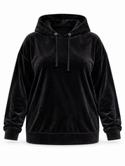  F&F women’s black velour hoodie in UK 4XL. Relaxed pullover with a drawstring hood and long sleeves for easy casual styling.